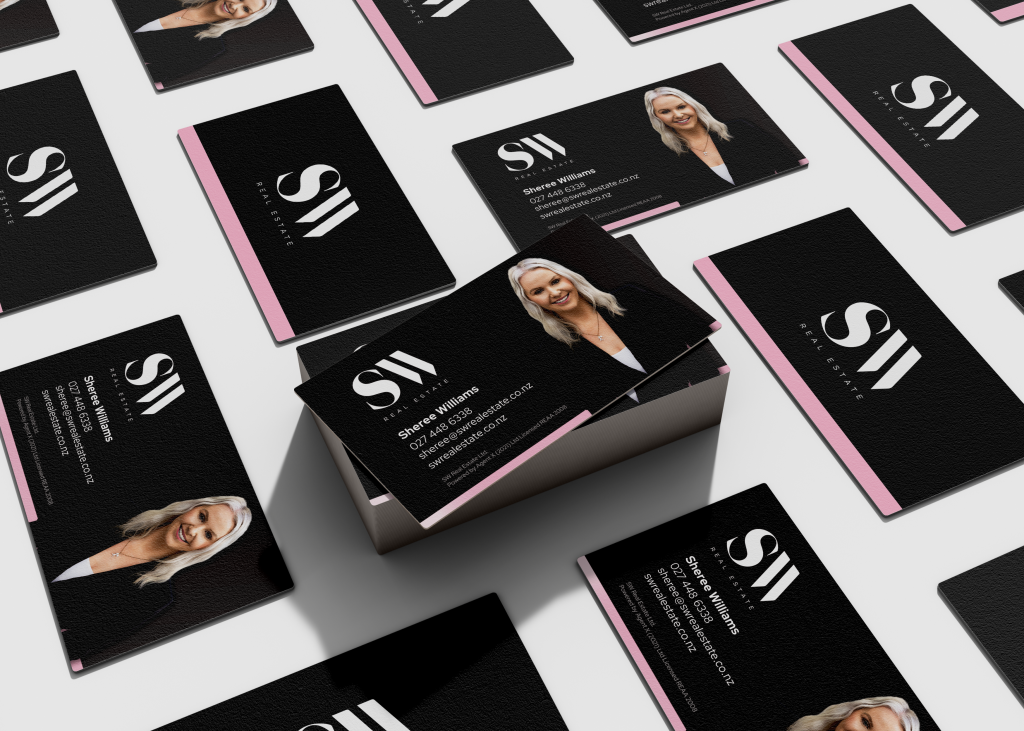 black business cards on a white background
